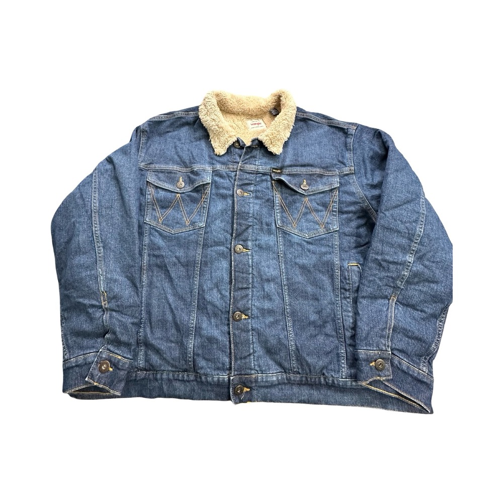 Wrangler Denim Jacket Mens XXL Blue Sherpa Lined Cotton Blend Trucker Workwear